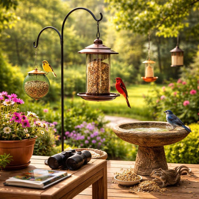 Backyard bird feeder and bath for wildlife viewing