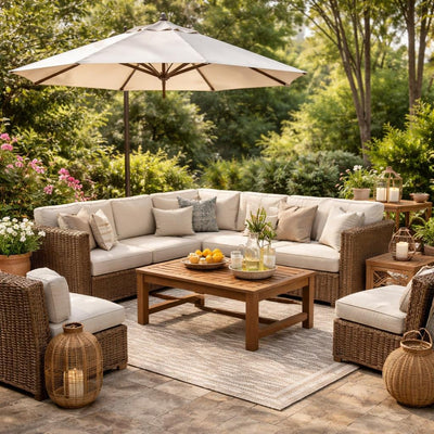 Outdoor patio furniture set with covers and accessories