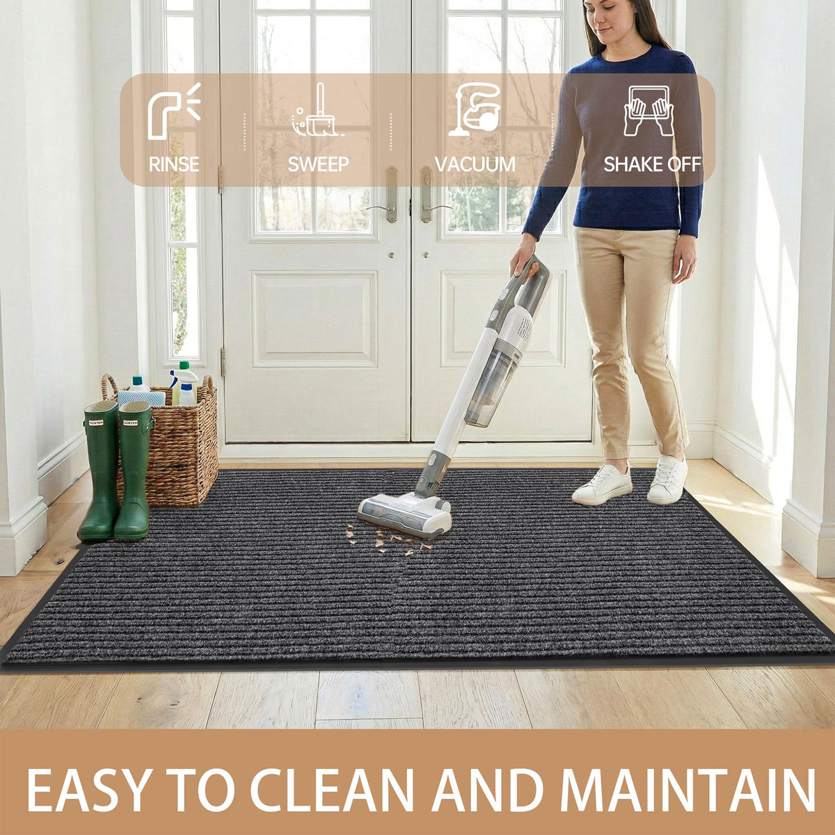 100pointONE mudroom mat capturing dirt and moisture at the doorway