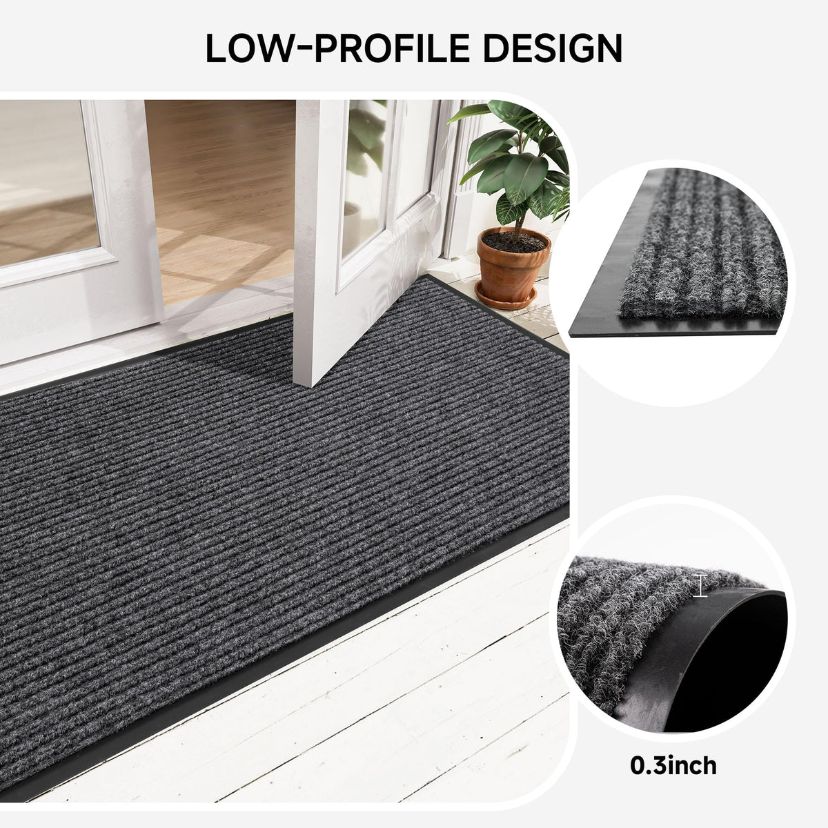 100pointone front door mat non-slip bottom keeps it in place.