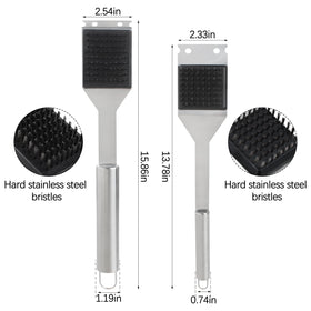 131763310 compact grill brush with 14-inch handle for portable grills and quick cleanups.