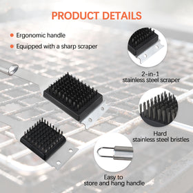 131763310 stainless steel brush head ready to scrub between grates.