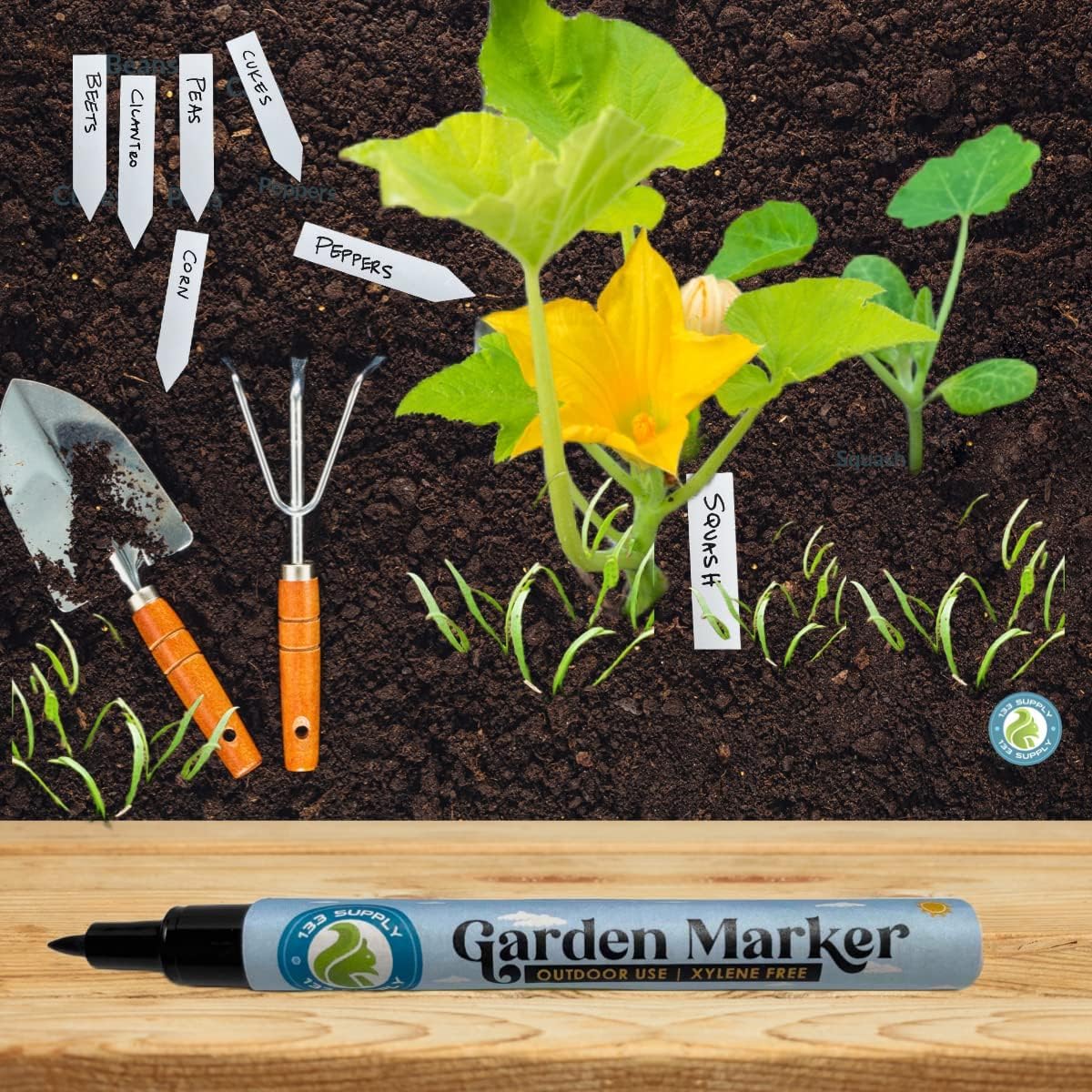 Waterproof marker used on a plant marker outdoors