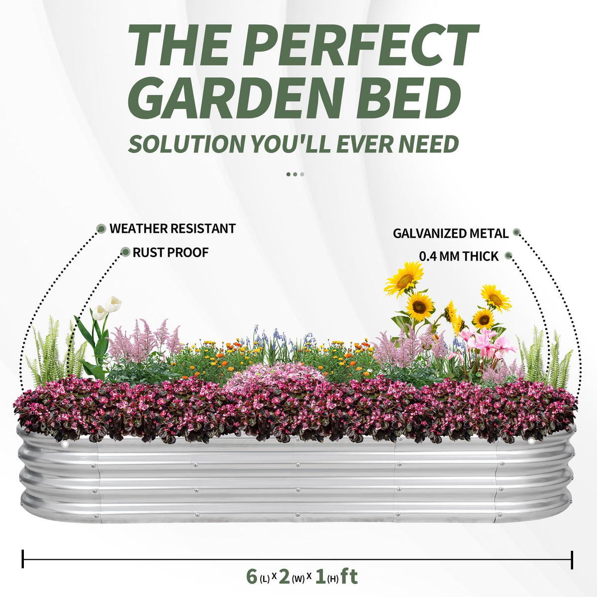 1MORE 6x2x1ft garden bed fits patios, yards, and balconies