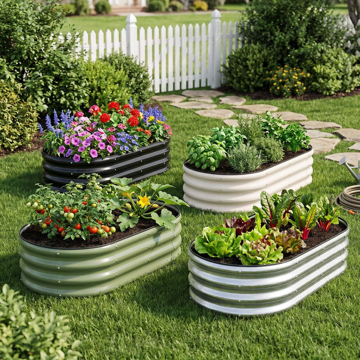 1MORE durable garden bed doubles as a decorative outdoor feature.