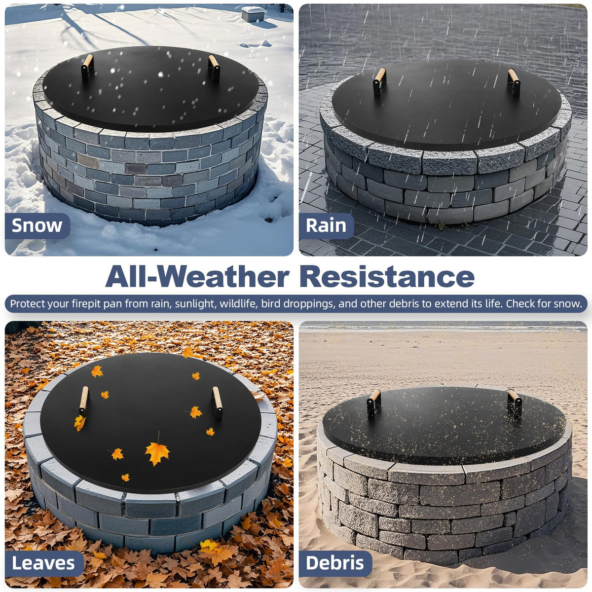 1MORE Fire Pit Lid size options 28 to 38 inches offer a precise fit.