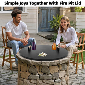 1MORE Fire Pit Lid wooden handles provide a safe, ergonomic grip during handling.