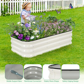 Configurations show 1MORE raised garden bed with square and rectangle layouts