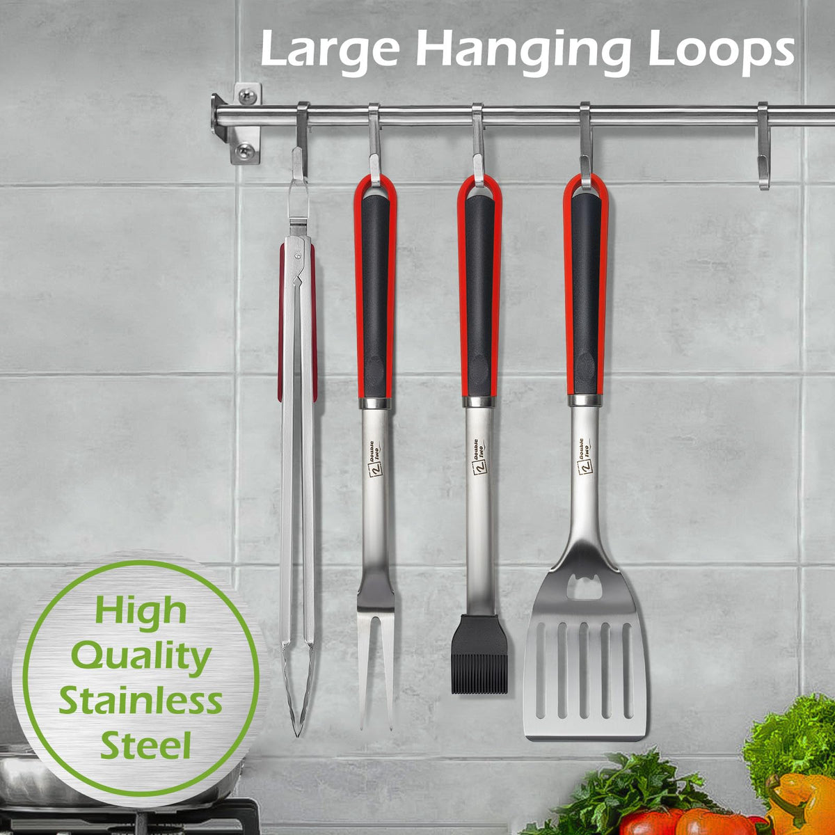 2 Double Two tool set all-in-one design simplifies backyard grilling tasks.