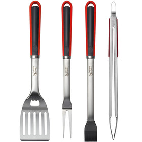 2 Double Two BBQ tool set tong shown in action, long reach for safer grilling.