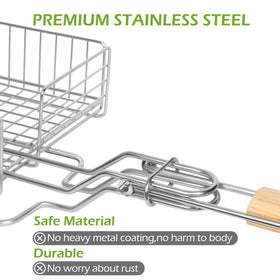 Double Two grill basket showing detachable handle for easy control.