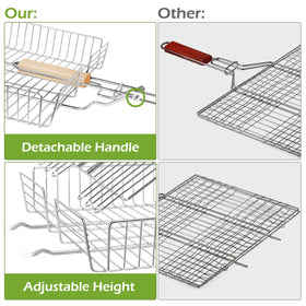 Double Two detachable handle enables compact storage after grilling.