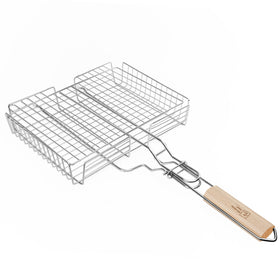 Double Two grill basket cooking meat, fish, and vegetables efficiently.