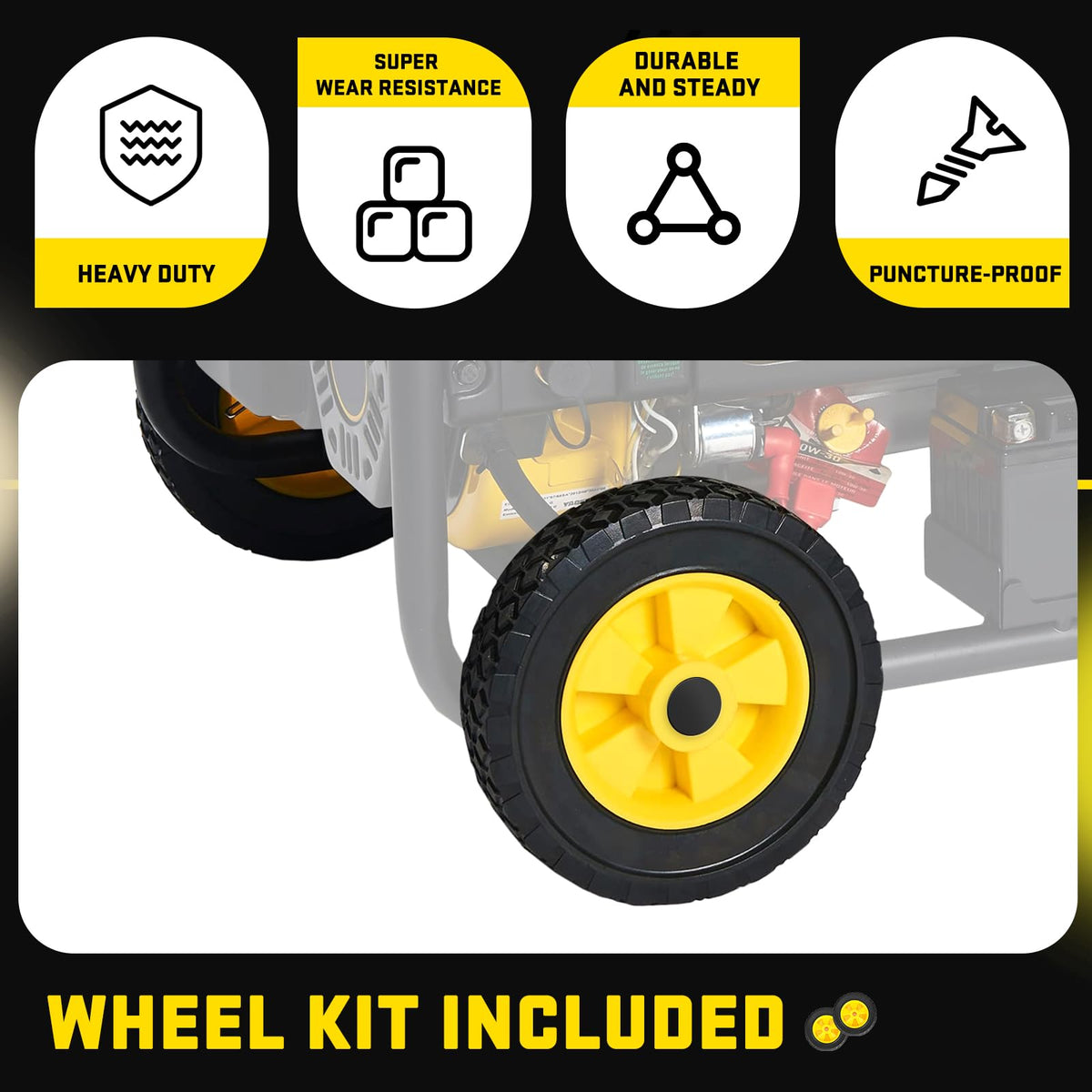 3 BUZZLETT generator wheel kit support leg for stable transport on uneven surfaces.