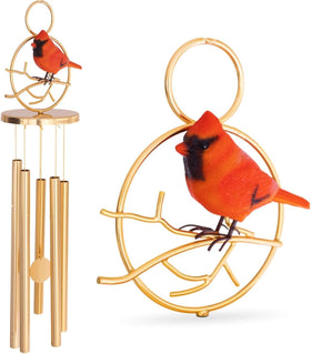 3213KeepsakeLane cardinal wind chimes outdoors with red cardinal on gold branches for memorial spaces
