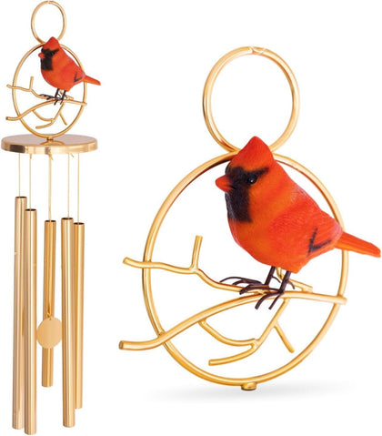 3213KeepsakeLane cardinal wind chimes outdoors with red cardinal on gold branches for memorial spaces