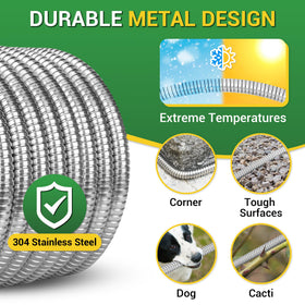 360 GADGET short leader hose in stainless steel spiral for kink-free flexibility.