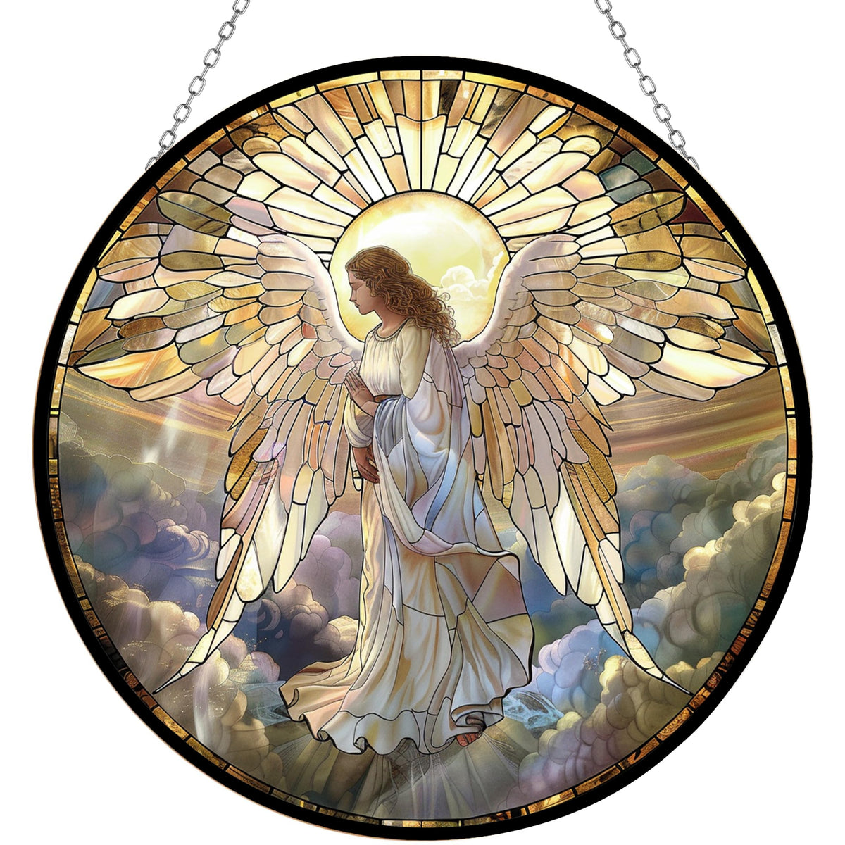 365CUSGIFTS Angel Stained Glass Cat Suncatcher adds vivid color to windows.