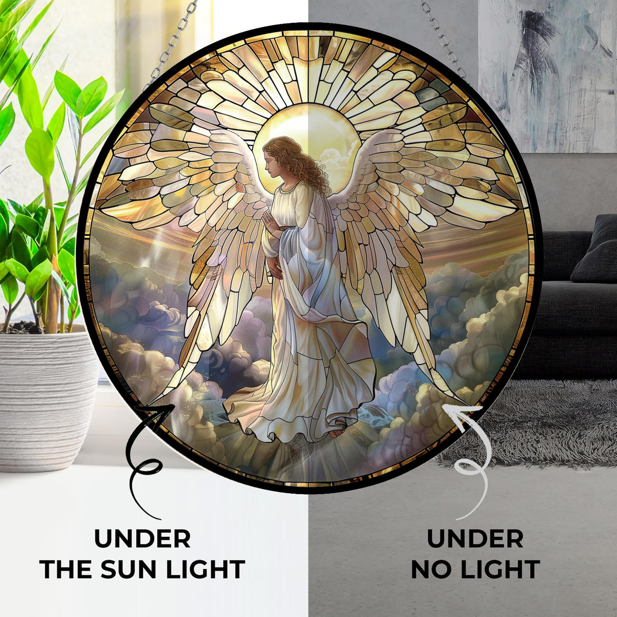 365CUSGIFTS Colorful window decor angel enhances sunlight in the room.