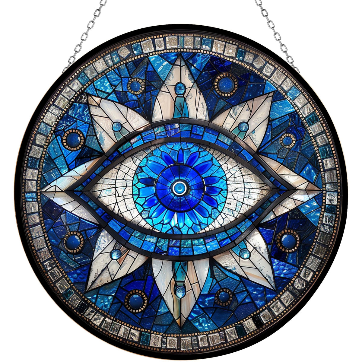 365CUSGIFTS evil eye stained glass window hanging with vibrant colors for windows