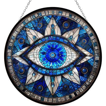 365CUSGIFTS evil eye stained glass window hanging with vibrant colors for windows