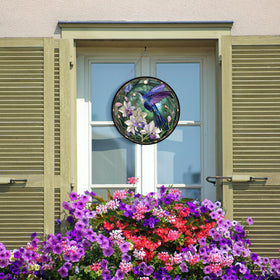 365CUSGIFTS hummingbird suncatcher for porch brings color and privacy to glass doors.