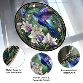 365CUSGIFTS stained-glass hummingbird ornament for porch or window, durable color under sunlight.