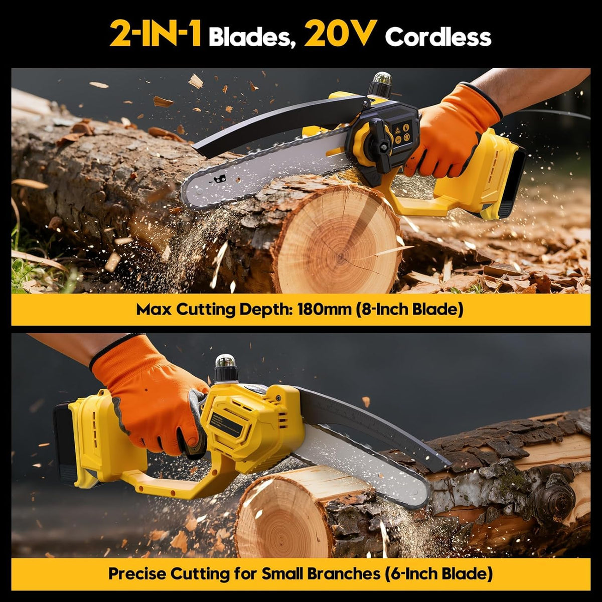 3D VO INN mini chainsaw with 6in bar fits tight spaces for trimming.