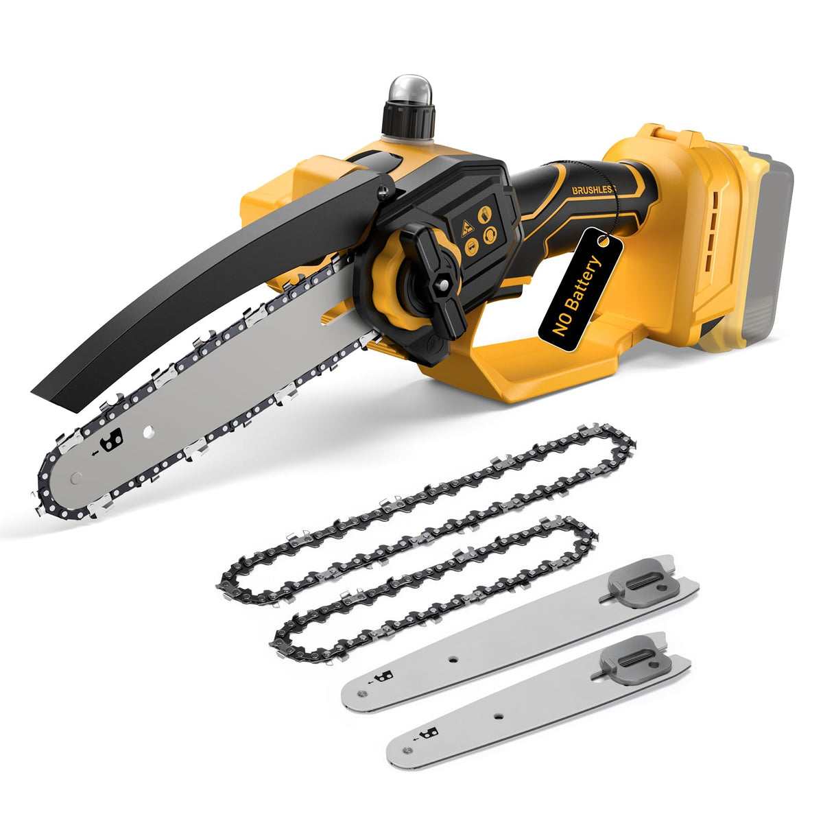 3D VO INN mini chainsaw with 8in bar cuts wood efficiently for pruning.