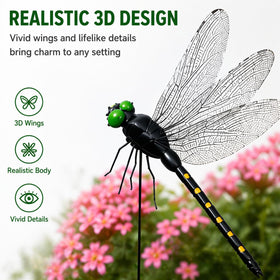 3DVOLTMATE dragonflies large black garden stake easily installs in soil or pots