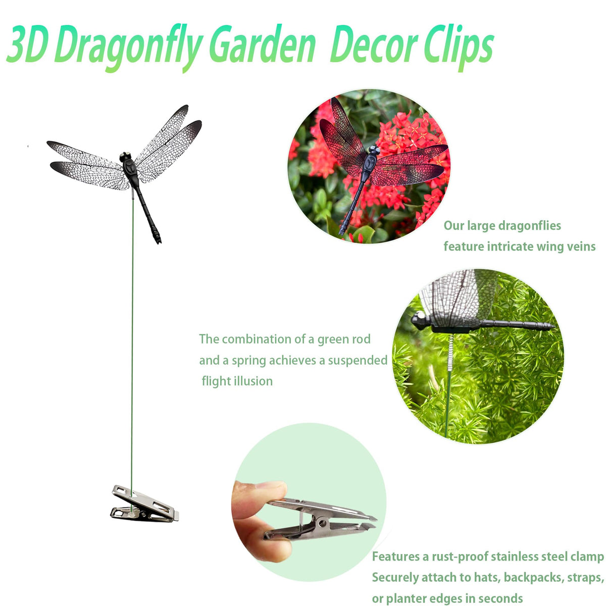 3DVOLTMATE dragonfly clip enhances wind-powered display at garden parties.