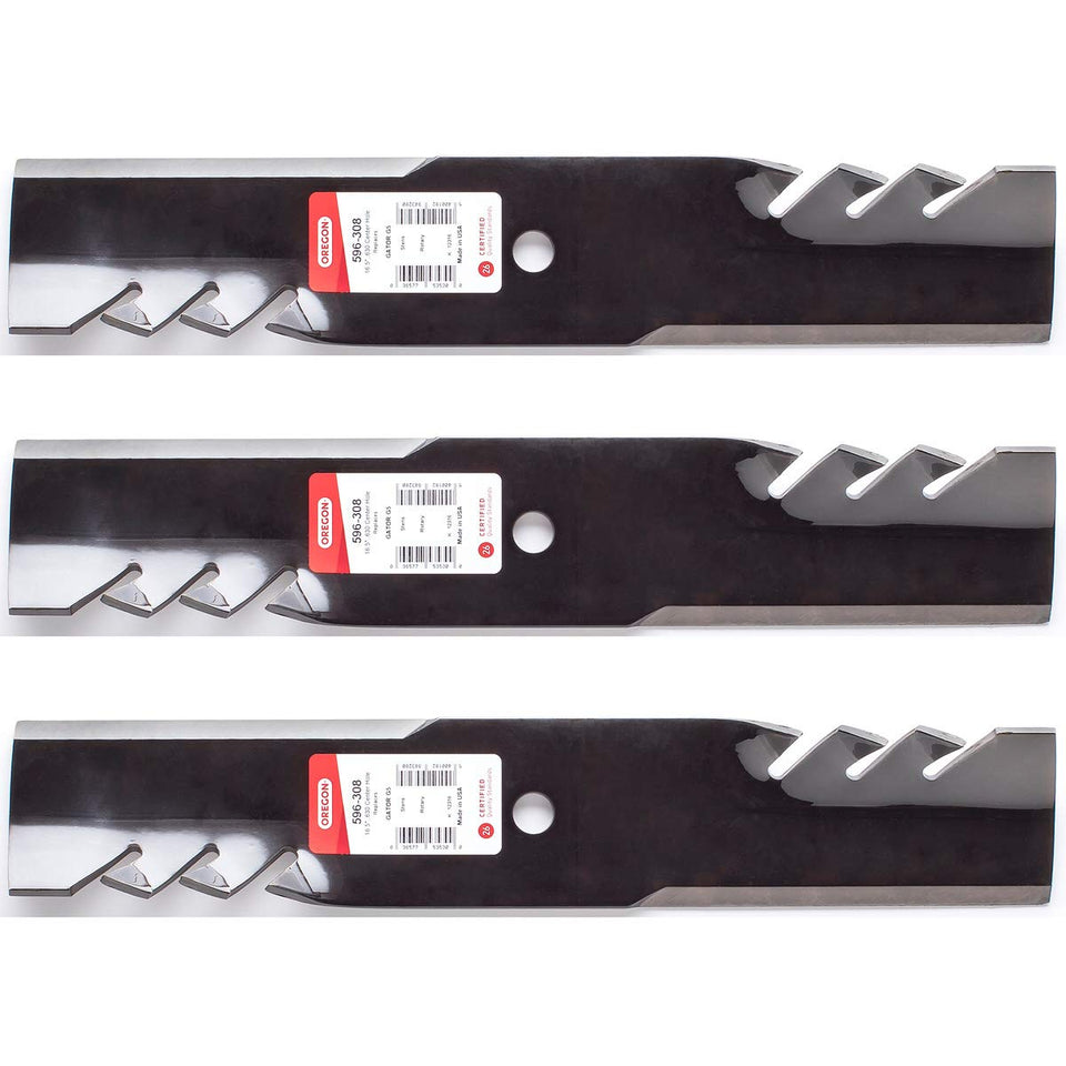 3PK Oregon 596-308 G5 Gator blades pack view for easy replacement on 48-inch Scag