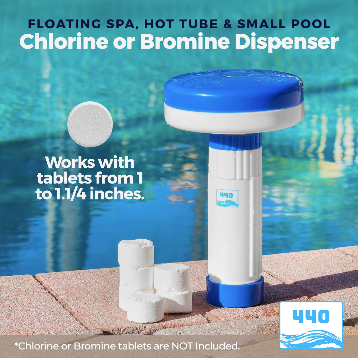440 Pool Chlorine Floater holds up to three tablets for larger pools.