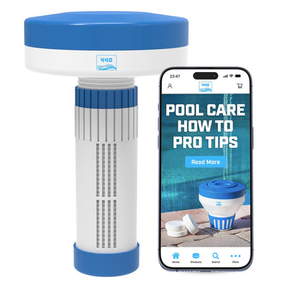 440 Pool Chlorine Floater with penguin lid for easy refills and steady release.