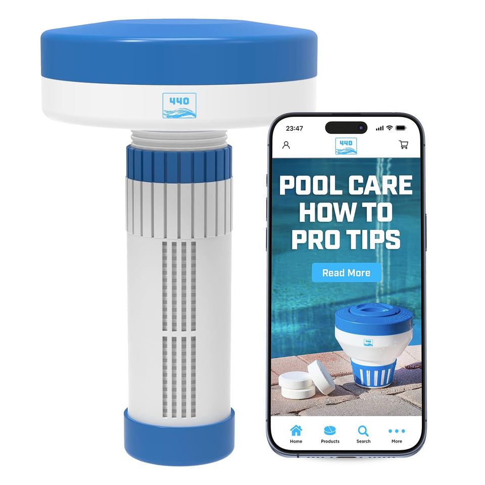 440 Pool Chlorine Floater with penguin lid for easy refills and steady release.