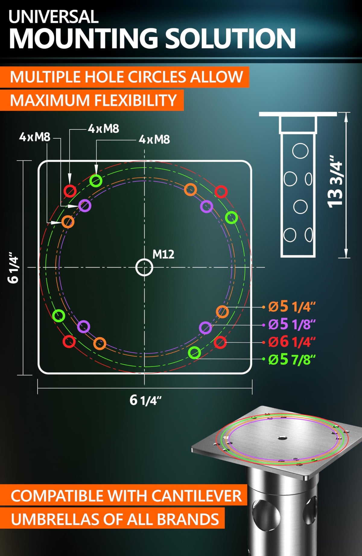 4smile base offers multiple hole circles for flexible mounting.