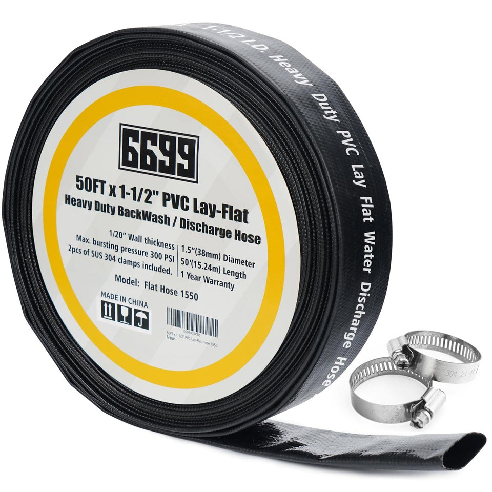 6699 discharge hose 50ft PVC backwash in use for pool water discharge.