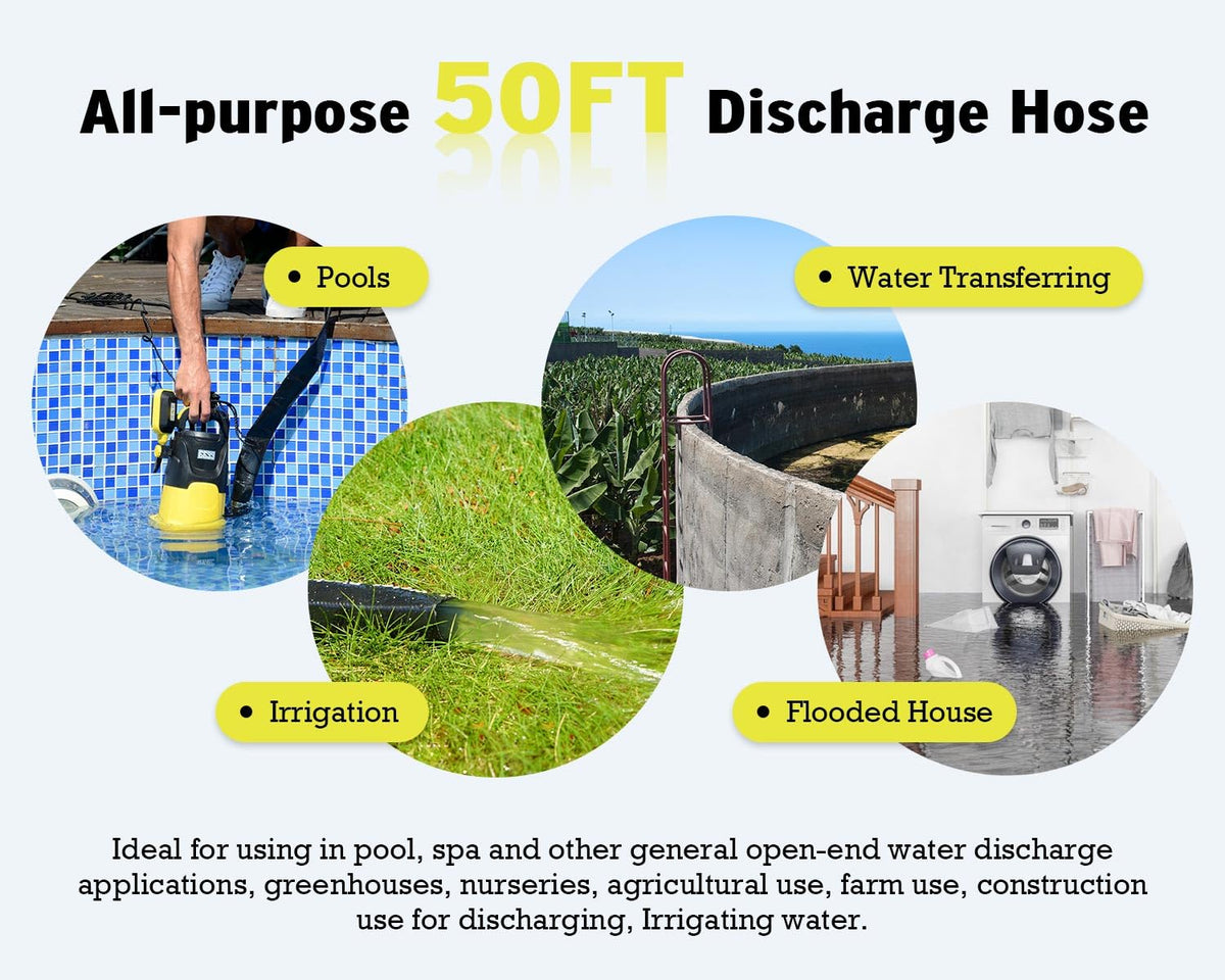 6699 discharge hose 50ft discharging water in outdoor applications.