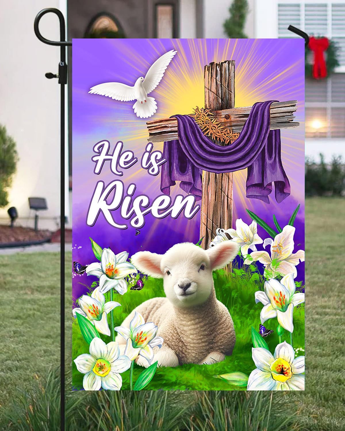 68LDROOTER Easy-install Easter flag fits standard stands