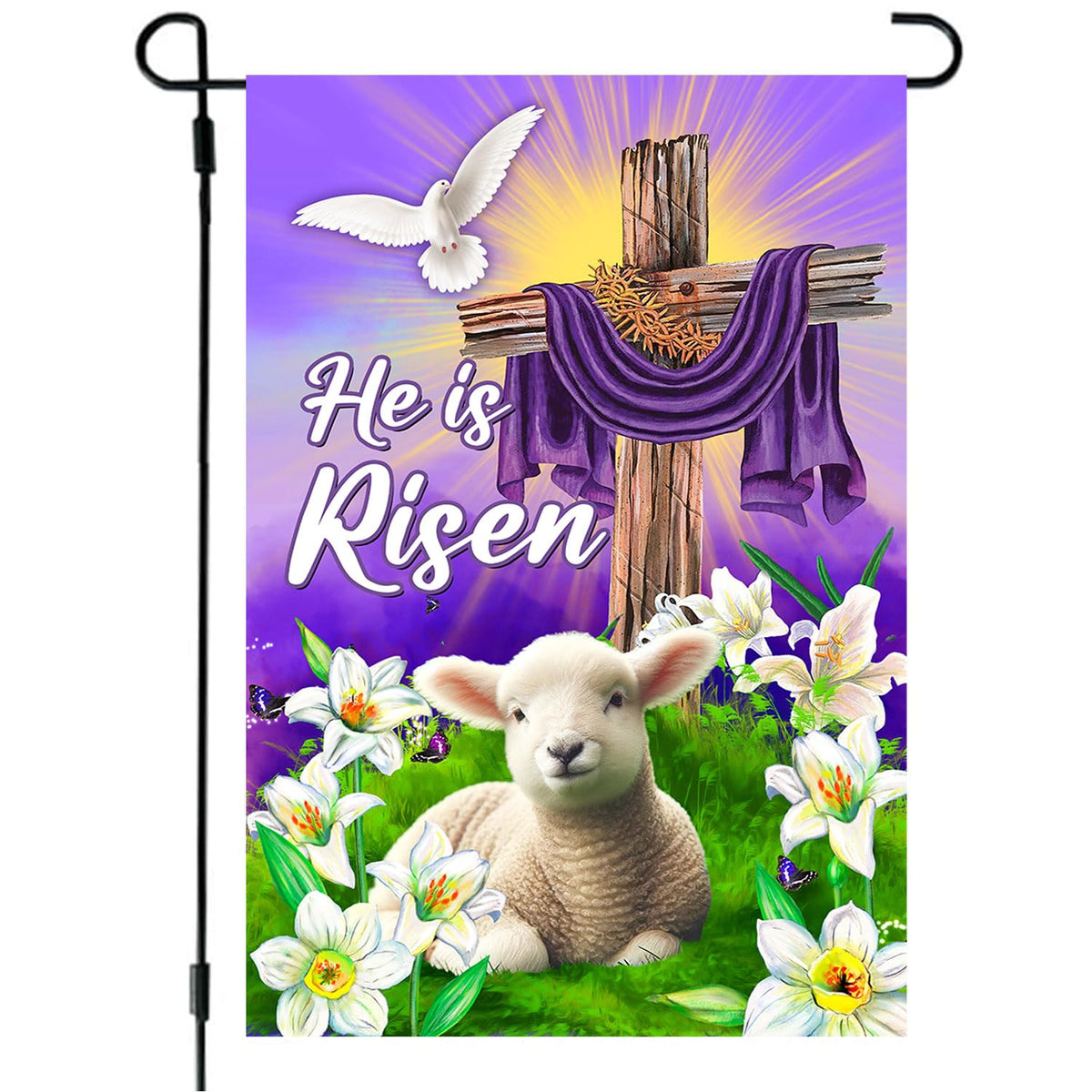 68LDROOTER He Is Risen Easter garden flag double-sided for outdoor display