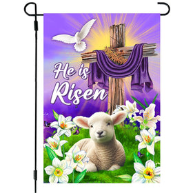 68LDROOTER He Is Risen Easter garden flag double-sided for outdoor display