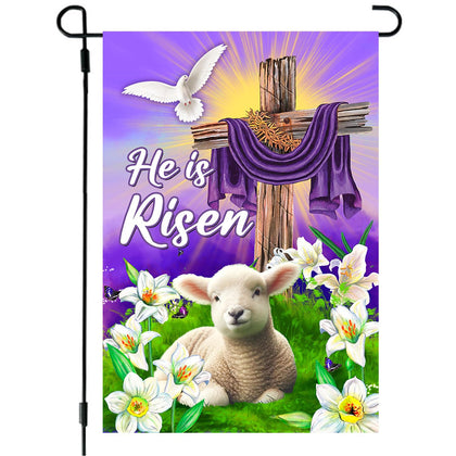 68LDROOTER He Is Risen Easter garden flag double-sided for outdoor display