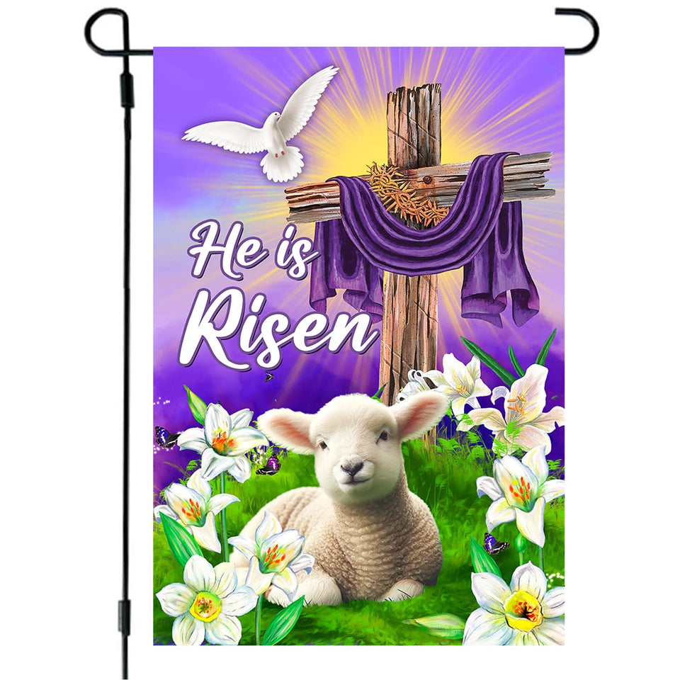 68LDROOTER He Is Risen Easter garden flag double-sided for outdoor display