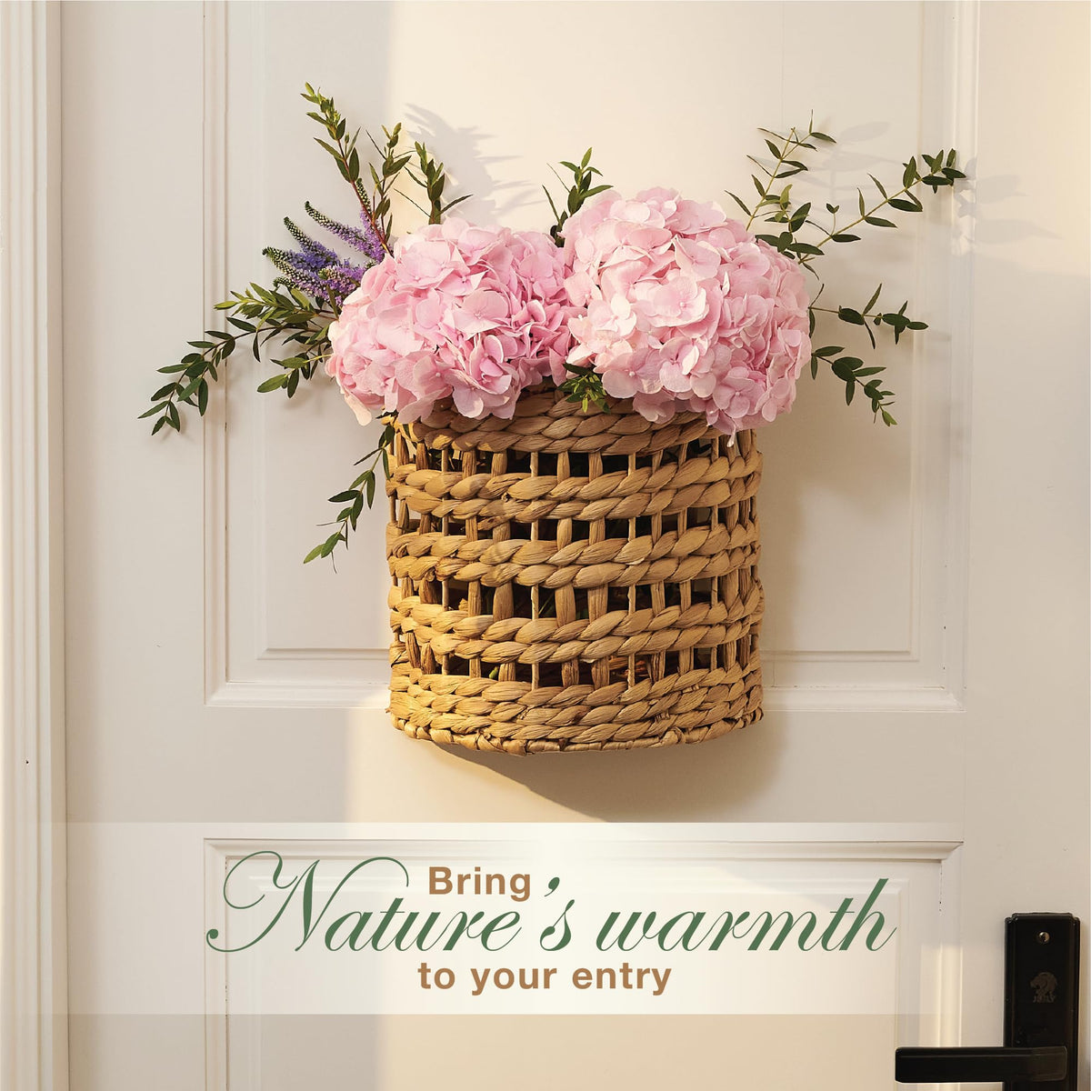 84ECO handwoven hyacinth basket adds natural texture to wall decor