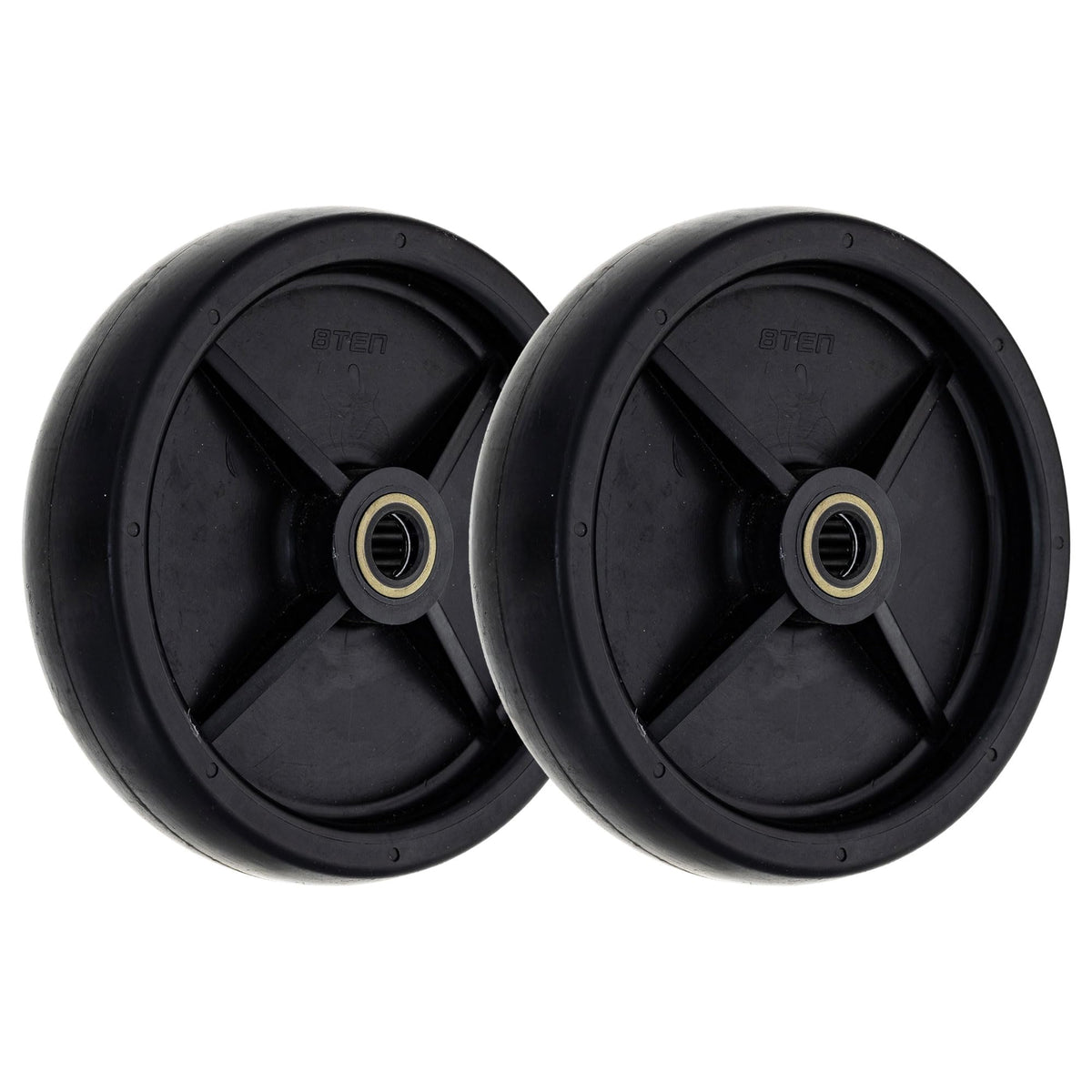 8TEN deck wheel close-up showing 4010 compatibility for smoother mowing.