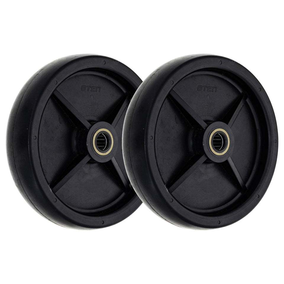 8TEN deck wheel close-up showing 4010 compatibility for smoother mowing.