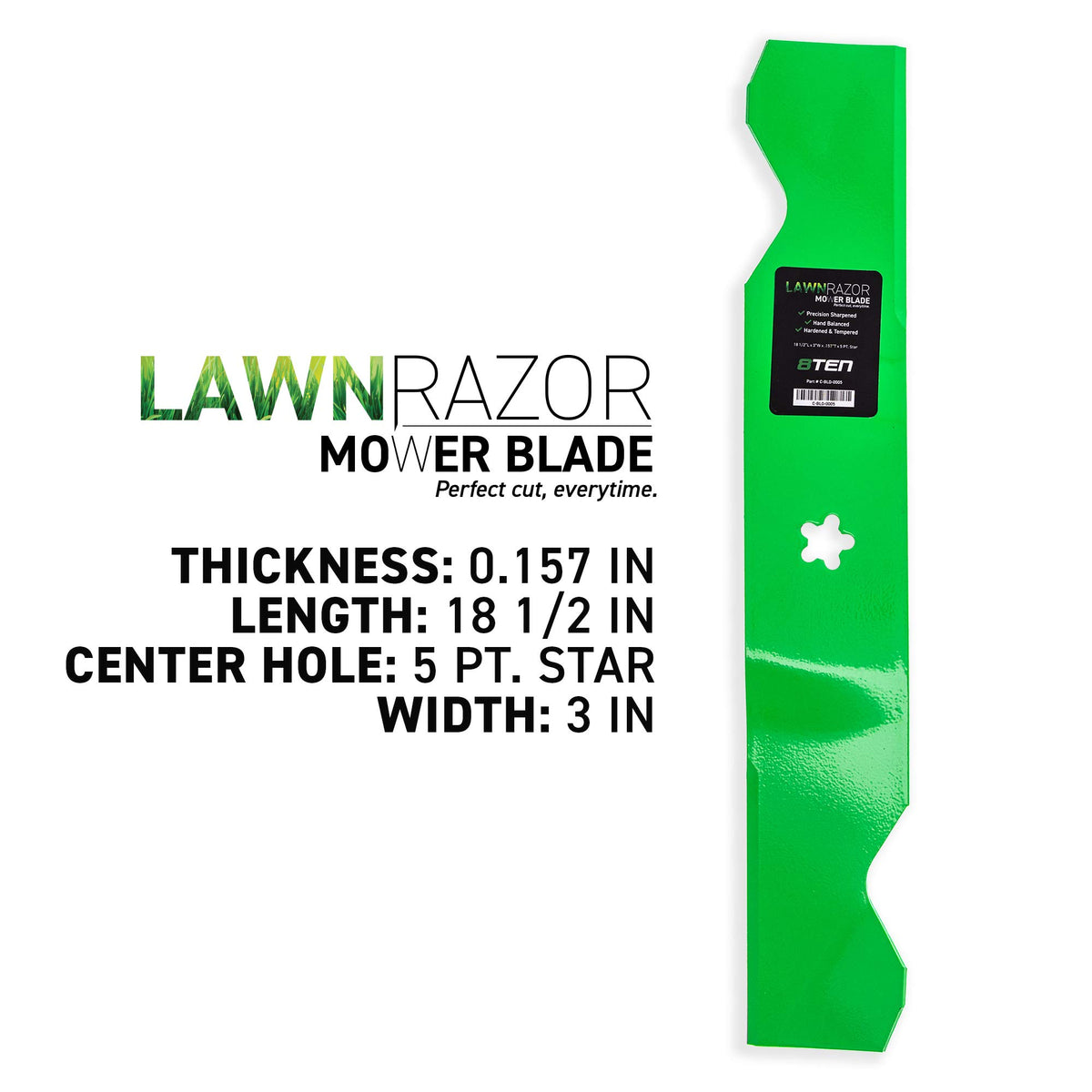 Sharp LawnRAZOR blade edge with high-lift design for efficient cutting