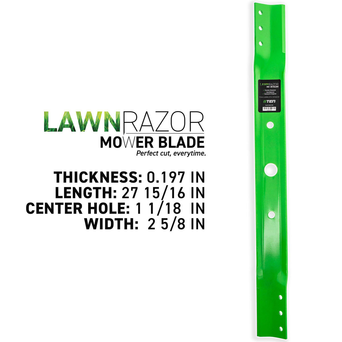 8TEN LawnRAZOR blade closeup edge illustrating sharp cut performance