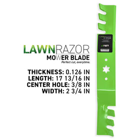 Close-up of the toothed LawnRAZOR blade edge for precision mowing.