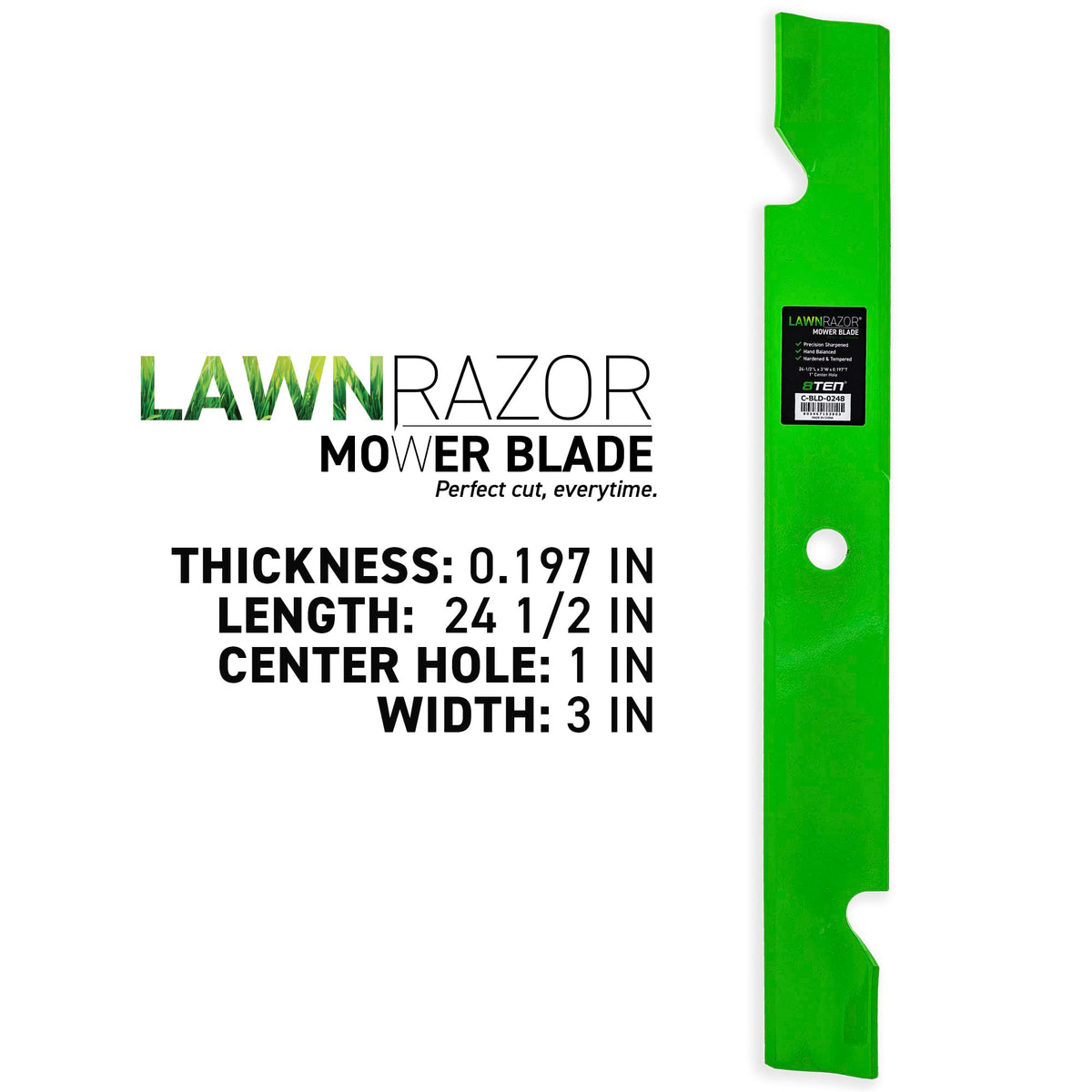 Close-up of 8TEN LawnRAZOR blade edge for clean mowing